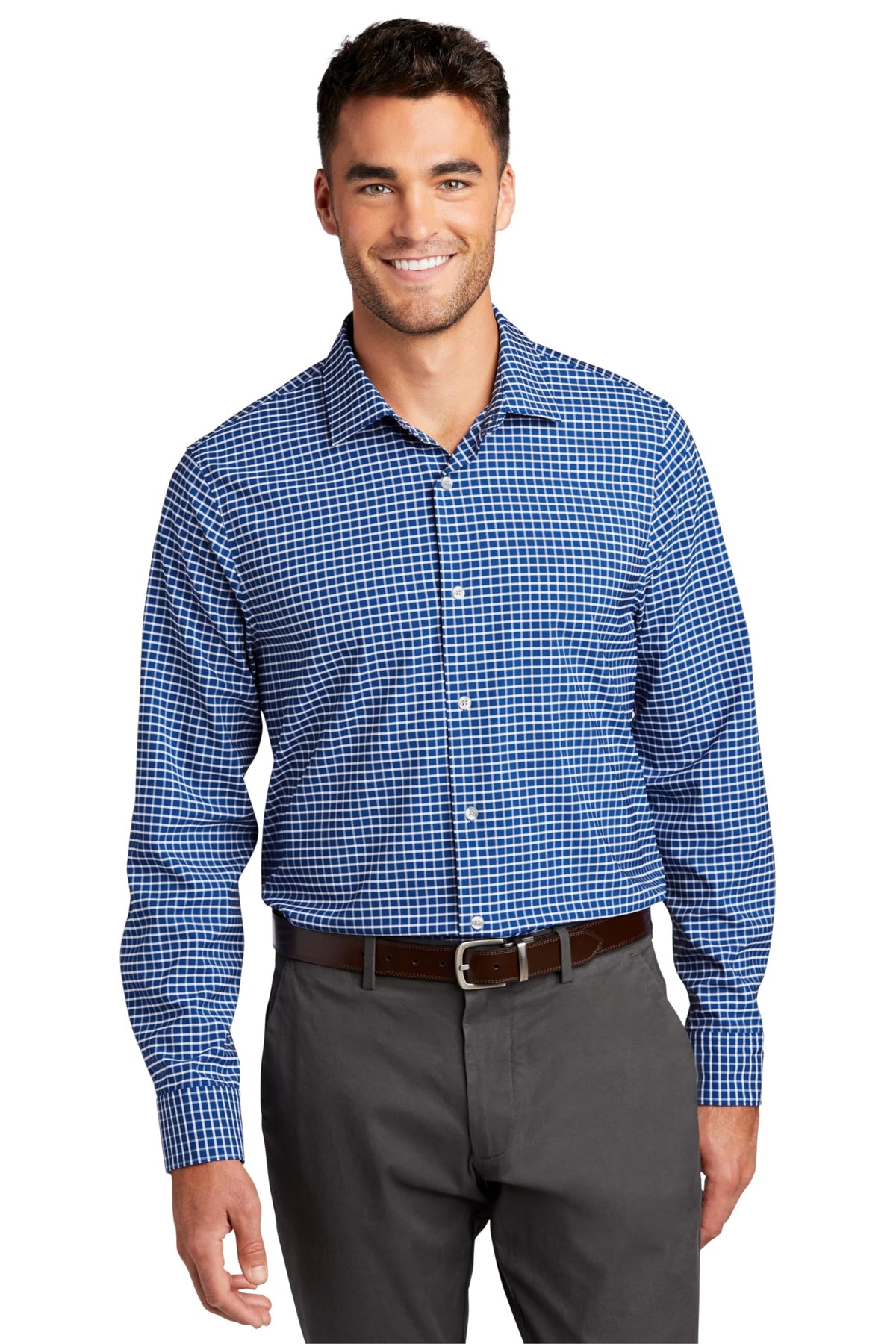Men's City Stretch Button-Down Shirt by Port Authority – 4X-Large, True Blue/ White, Model W680
