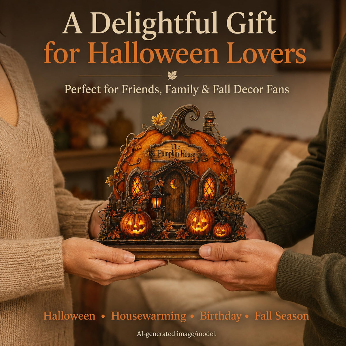 Emotional Uplifting Halloween Pumpkin House, Wood and Acrylic, Pumpkin House