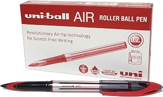 Uni-Ball UB-188-L Rollerball Pens. Premium 0.7mm Medium Nib for Super Smooth Handwriting. Writes Like a Fountain Pen. Fade and Water Resistant Liquid Uni Super Ink. Box of 12 Red Ballpoint Pens