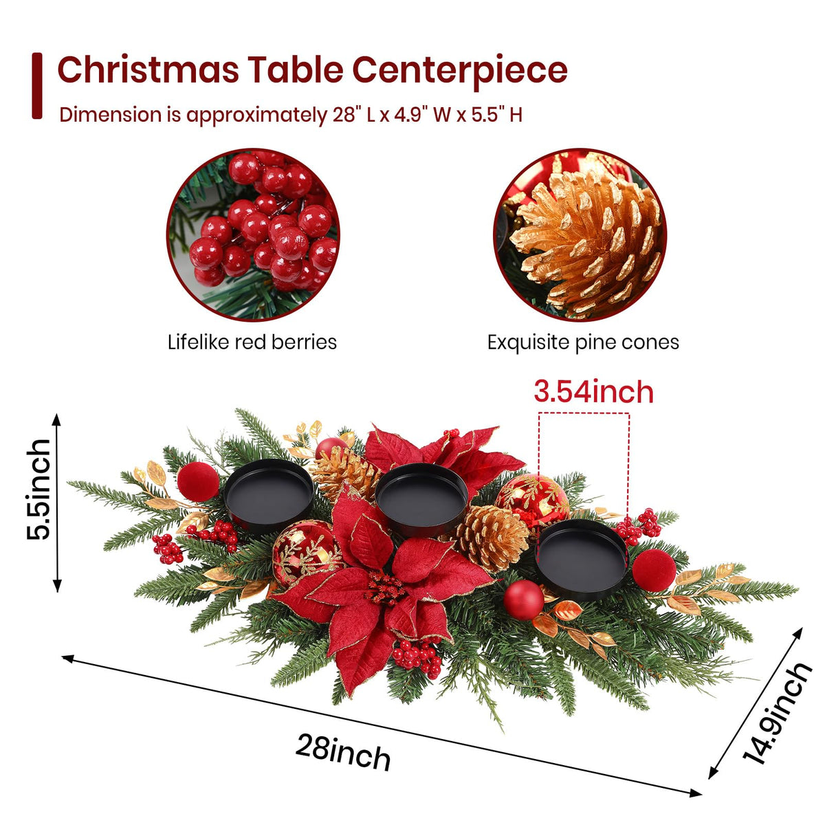Alupssuc Christmas Candle Holder, 28 Inch Red Gold, 3 Trays