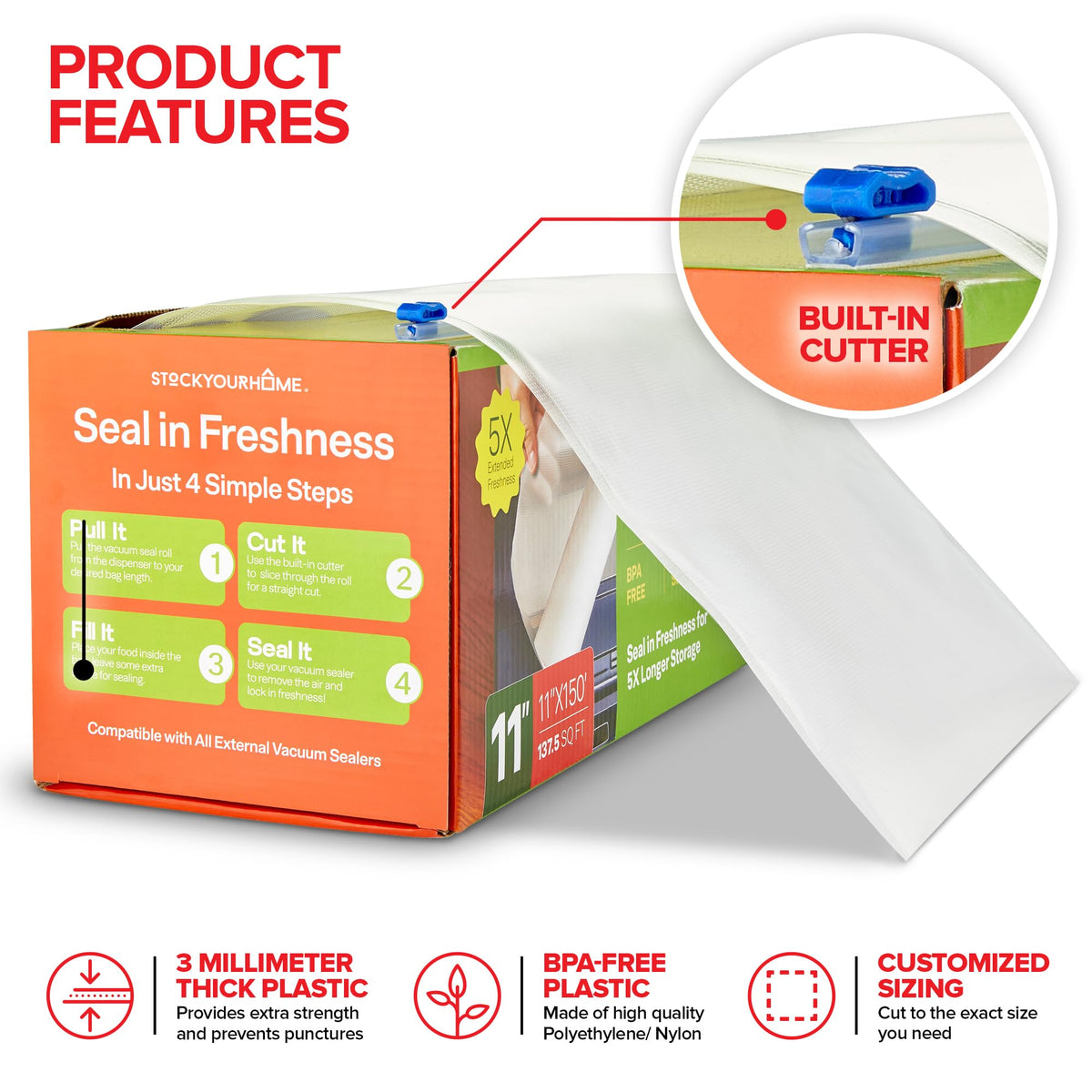 Stock Your Home 11x150 Inch / clear / 1 Food Storage Bags