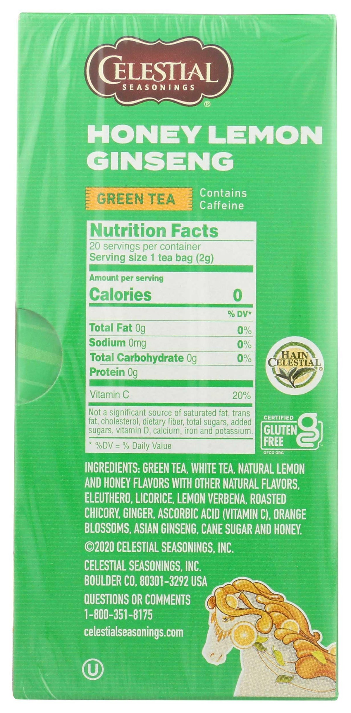 Celestial Seasonings Honey Lemon Ginseng / 20 Count (Pack of 6) / 12 Green