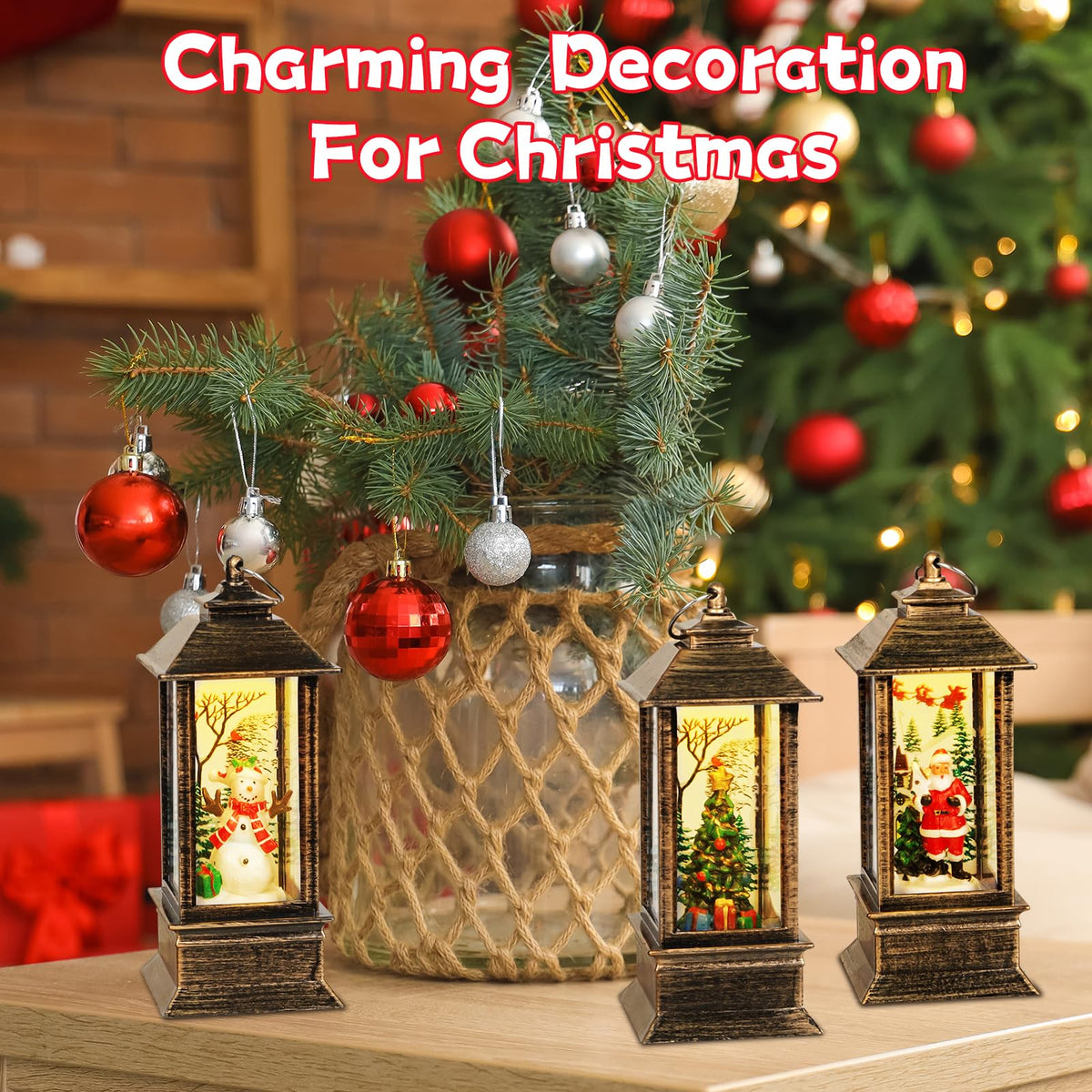 Denylo Pro LED Lantern Set, 3 Pack, Christmas Theme