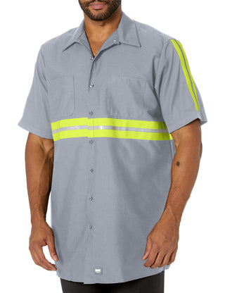 Men's Enhanced Visibility IndustrialWork Shirt by Red Kap – 4X-Large, Polycotton, Grey With Yellow/Green Visibility Trim, Model SP24EG SS 4XL