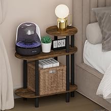 Furinno Turn-N-Tube Night Stand, 3-Tier Oval Sofa Nightstand with Open Shelf, Toolless Assembly Narrow End Table, Side Table, Bedside Table, for Bedroom, Closet, Dorm, Amber Pine