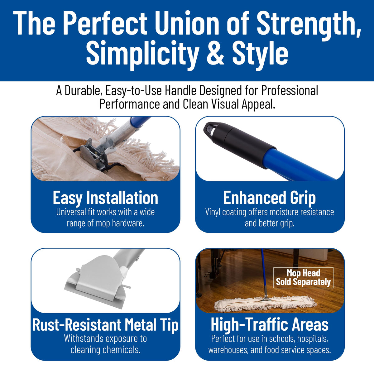 Commercial Dust Mop Handle by Carlisle FoodService Products – 1 Pack, Metal, Blue, Model 36201300