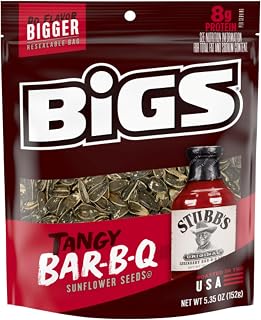 BIGS Sunflower Seeds, Stubb’s Tangy Bar-B-Que Flavor, 5.35 oz. (Pack of 8)