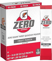 Gatorade G Zero Powder, Fruit Punch, 0.10 oz Packets (10 Pack)