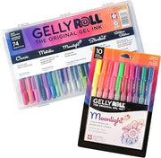 SAKURA Gelly Roll Gel Pens - Gift Set - Assorted Point Sizes with Pen Storage Case - 74 Pack & Gelly Roll Moonlight Gel Pens - Bold Line - Assorted Bright Ink - 10 Pack