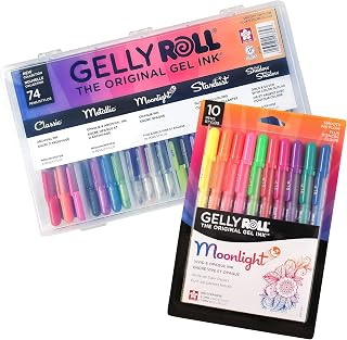 SAKURA Gelly Roll Gel Pens - Gift Set - Assorted Point Sizes with Pen Storage Case - 74 Pack & Gelly Roll Moonlight Gel Pens - Bold Line - Assorted Bright Ink - 10 Pack