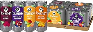 V8 +Energy Variety Pack, Pomegranate Blueberry, Orange Pineapple, Peach Mango, Black Cherry,8 Fl Oz (Pack of 24)