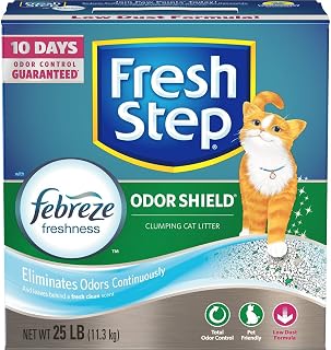 Fresh Step Odor Shield Clumping Litter With Febreze Freshness, Continuous Cat Litter Odor Eliminator, 25 lb. Box