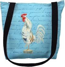 Betsy Drake TY133BM 16 x 16 in. White Rooster Blue Script Tote Bag - Medium