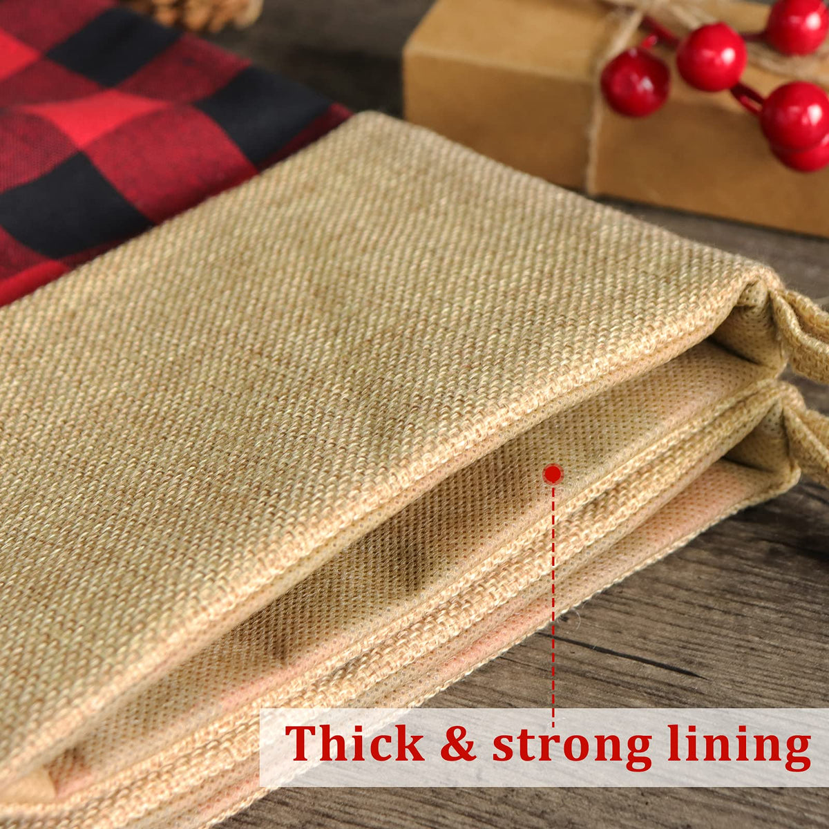 Bunny Chorus Christmas Stockings, 18 Inch Red Black Buffalo Plaid, Set of 6