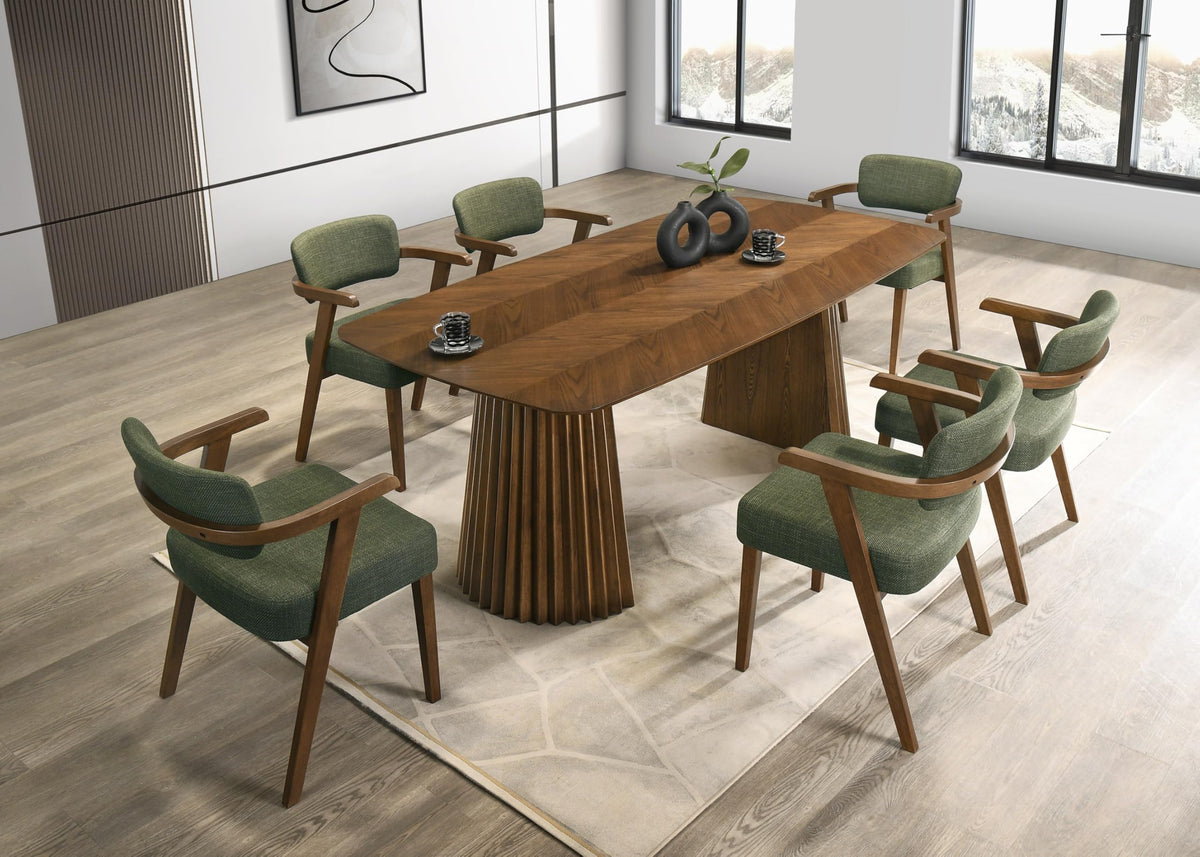 Sacks - Mid-Century Modern Herringbone Walnut Dining Table by Limari Home – Rubberwood, Walnut, Model LIM-85577