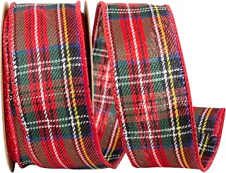 Reliant Ribbon Traditional Multi Plaid Twill Wired Edge, Multi, 1-1/2 Inch, 10 Yards