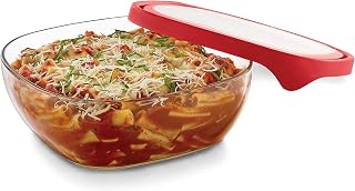 Libbey Serve It Square Glass Containers with Red Lids, 12.5-cup, Set of 2