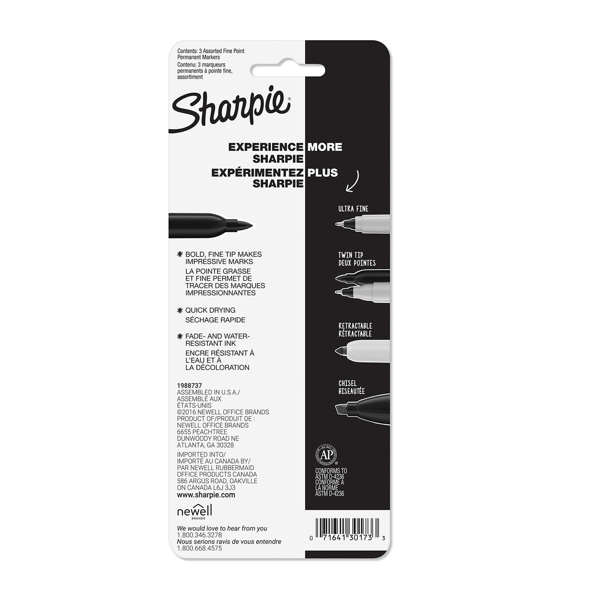Sharpie 3 Count (Pack of 2) / Assorted Colors / 3-Count Permanent Markers