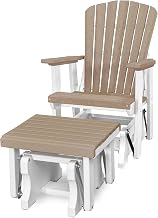 American Furniture Classics Model 515-601WWWT Fan Back Glider and Ottoman Glider in Weatherwood with a White Base, Made in The USA