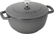 STAUB Wa-NABE 40501-010 Wanabe Gray L 20cm Two-Handed Cast Iron Pot, Rice Cooking, 3 Pieces, Induction Compatible