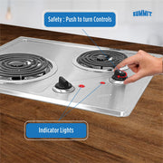 Summit 21" 2 Burner Electric Cooktop. 115 Volt Coil Electric Cooktop by SUMMIT APPLIANCE – 115-120V, Stainless Steel, Model CR2B122