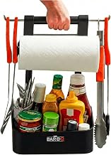 Mr. Bar-B-Q Collapsible BBQ Caddy Organizer for Grill, Portable w/Handle | Easy Organization, Durable Fabric Construction, Extended Hook Handle, Multiple Storage Compartments, Lightweight Design