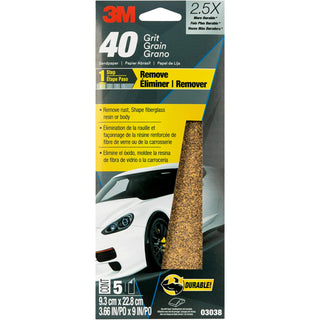 Sandpaper,, 40 Grit, 3 2/3 in x 9 in, 5 Sheets by 3M – 40 Grit, Aluminum Oxide, Brown, Model 03038