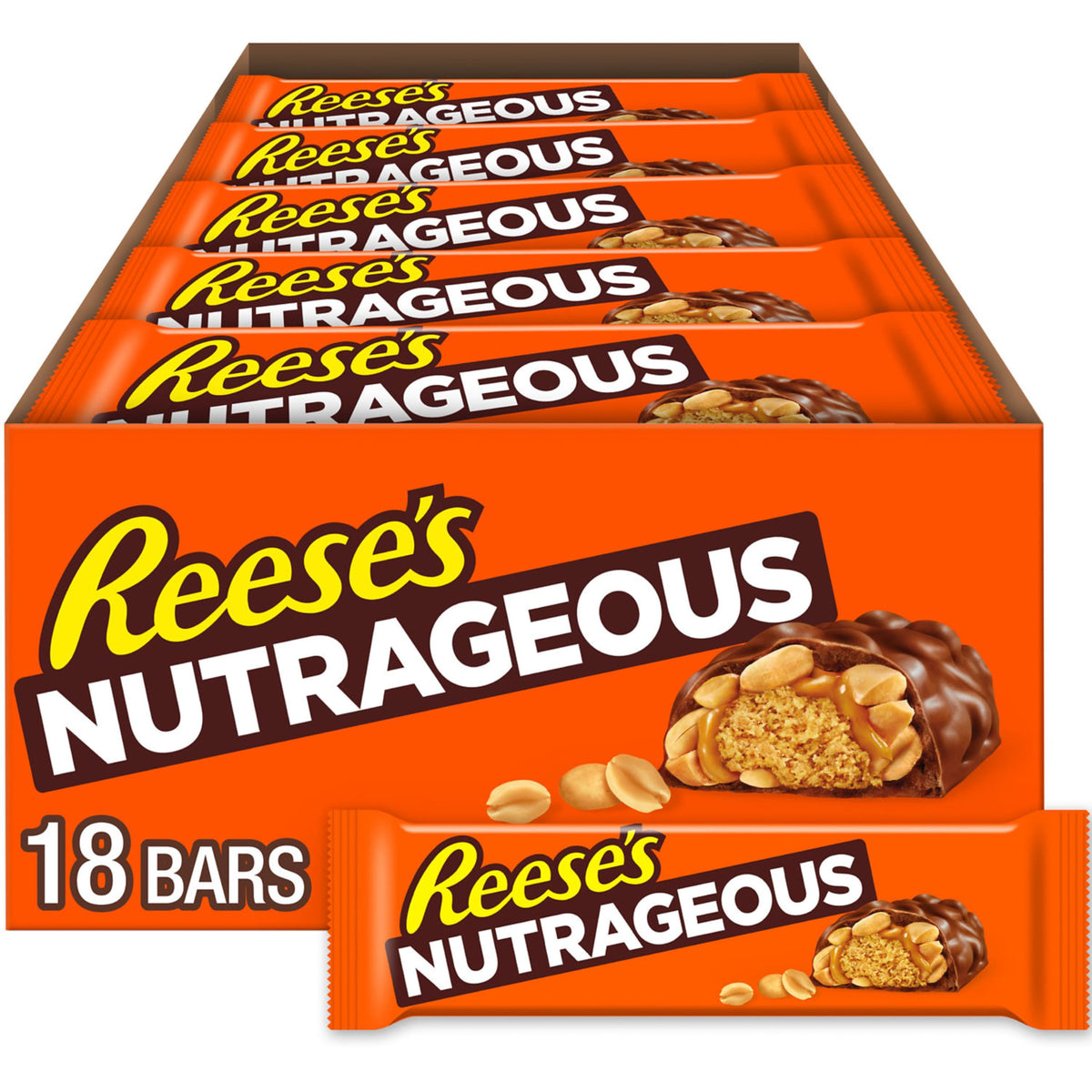 NUTRAGEOUS Chocolate Peanut Butter Candy Bars by Reese's – 1.66 Ounce (Pack of 18), Brown, Pack of 18, Model 108516