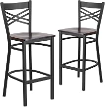 Flash Furniture Hercules Metal Restaurant Barstool, Walnut, 2-Pack | X Back Style, Wood Seat, Durable Construction, Commercial Use