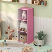 Furinno LUDER 3-Cube Book Shelf, Kids Bookshelf, Toy Storage, White/Pink