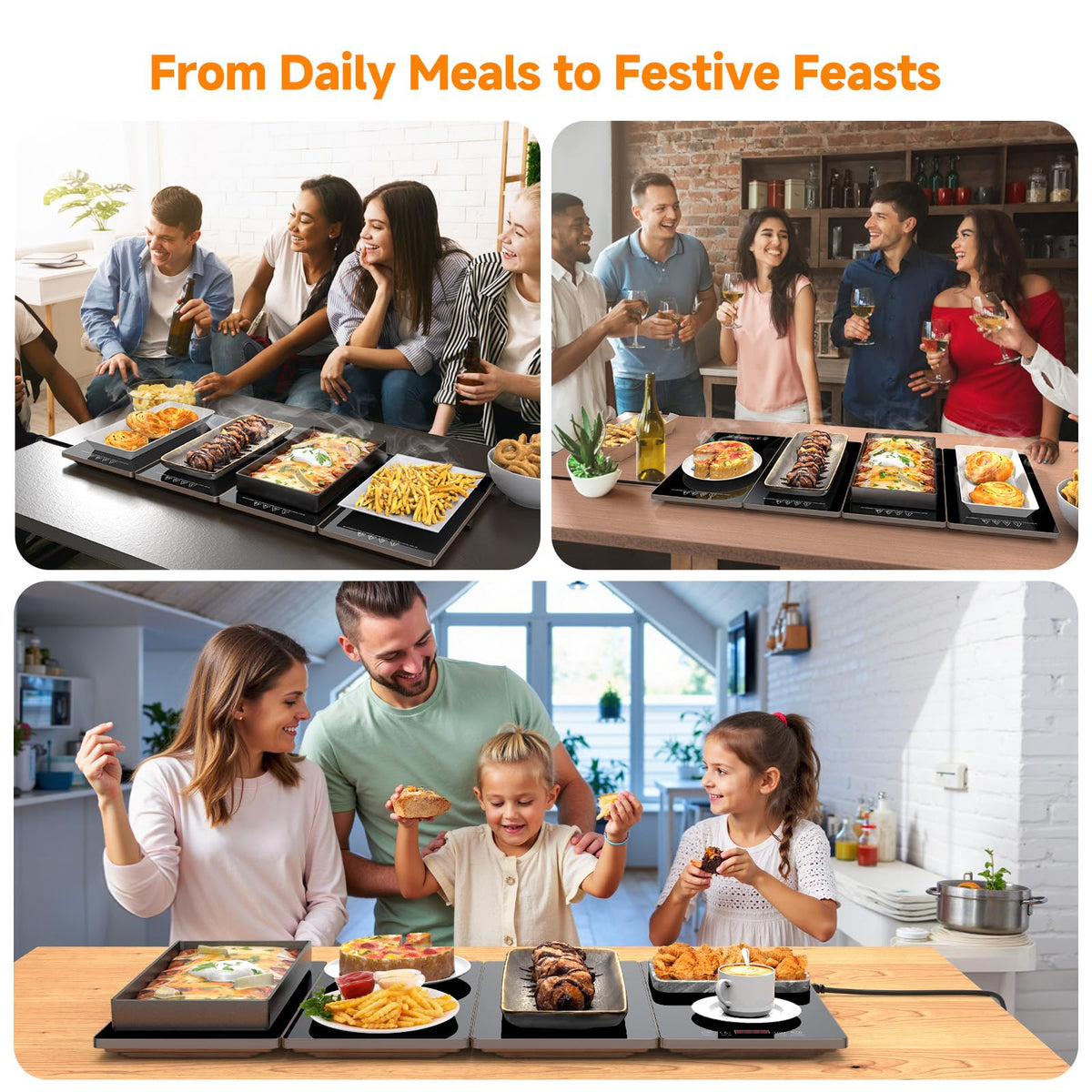 FEPPO Electric Warming Tray, 33x15 Inch Glass Surface, Black and Gray