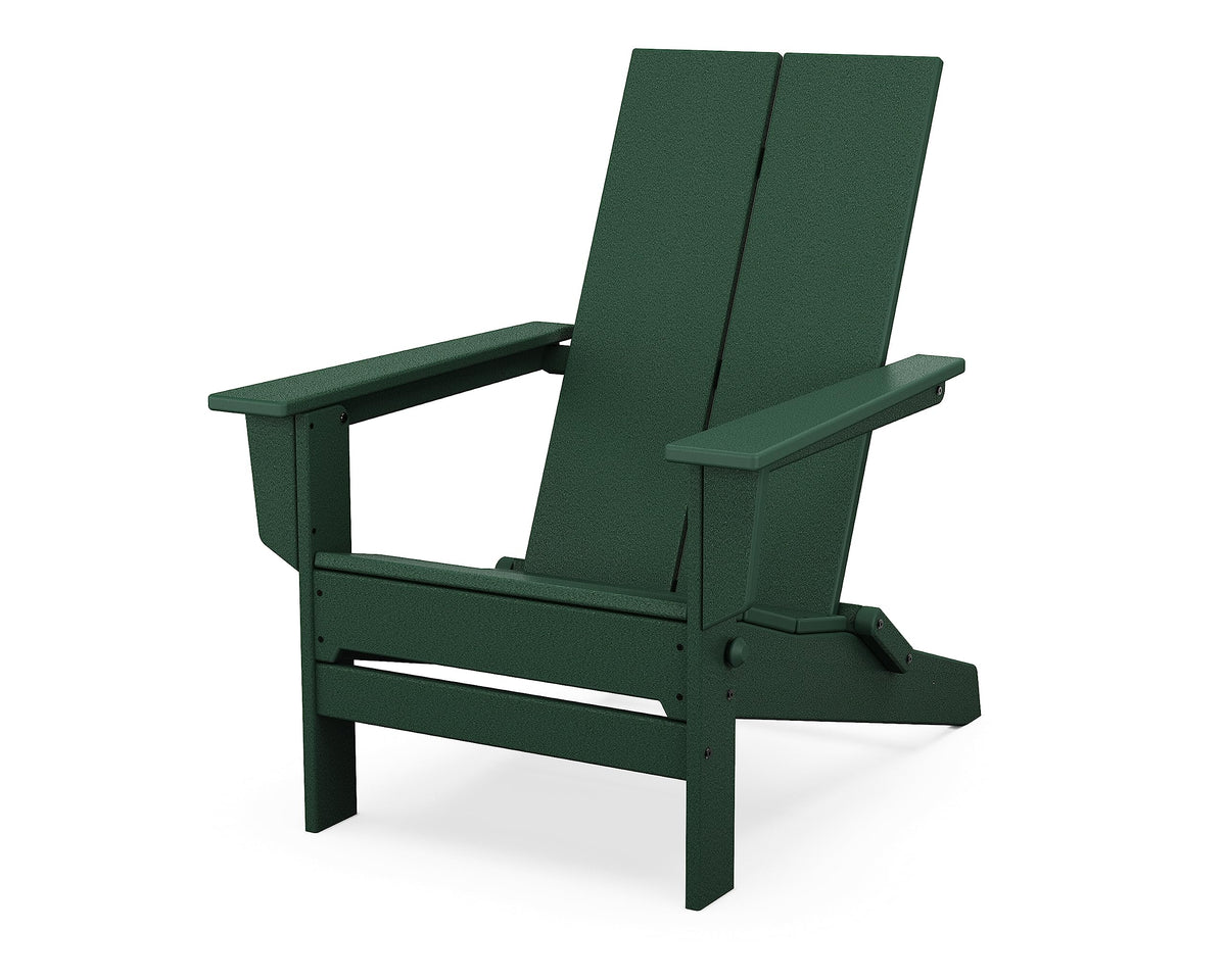 Contemporary Modern Folding Adirondack Chair in Green by Polywood – Plastic, Green, Model AD5022GR