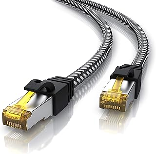 CSL – 65 ft CAT 7 Braided Ethernet Cable - Network Gigabit LAN – High Speed 10 Gbits – Cotton Braided Patch Cable - S/FTP PiMF Shielding - RJ45 Connector - Switch Router Modem - Suitable Cat 6 Cat 8