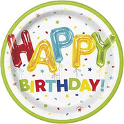 Unique Party Unique Happy Balloon Birthday Round Multicolor Dessert Plates - 7" (Pack of 8) - Colorful Birthday Celebration Tableware - Perfect for Kids & Adults