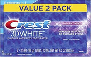 Crest 3D White Whitening Toothpaste, Radiant Mint, 3.5 Ounce (Pack of 2)