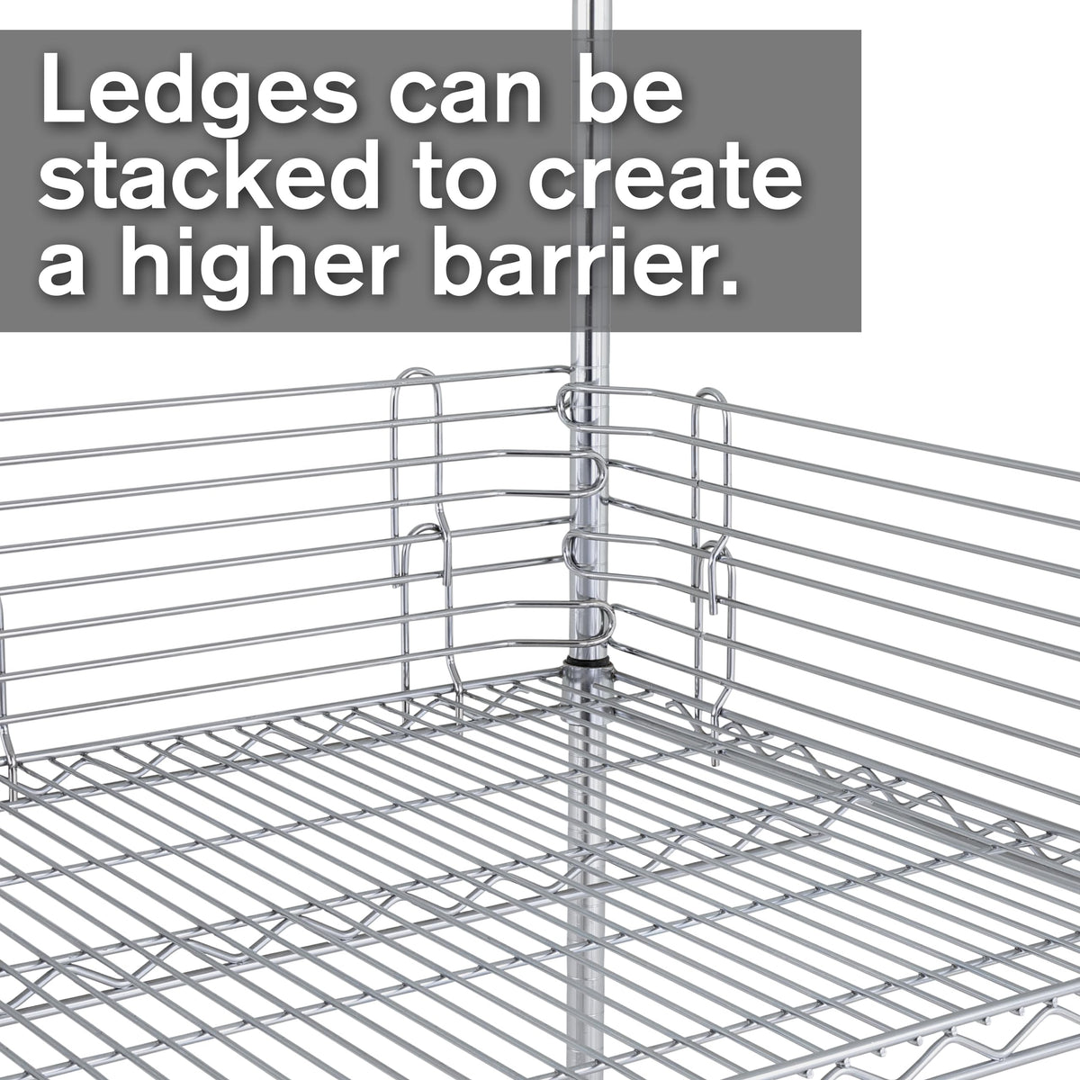 Super Erecta 4" High Stackable Ledge for Wire Shelving by METRO – 24, Alloy Steel, Chrome, Model L24N-4C