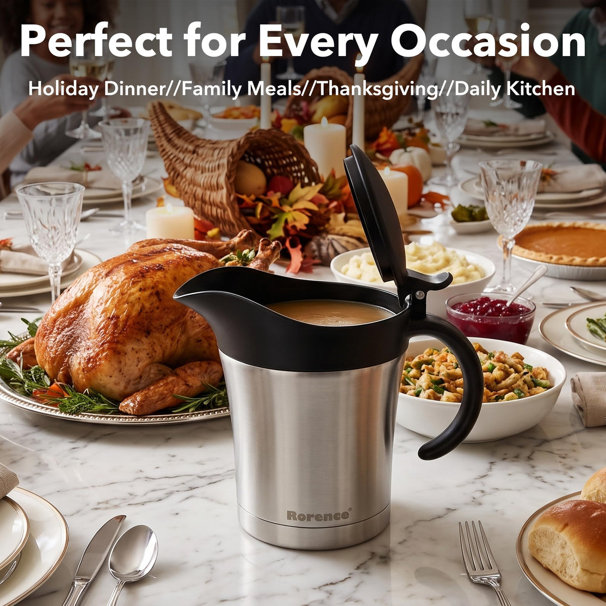 Rorence Gravy Boat Jug, 16 Ounce Insulated, Stainless Steel