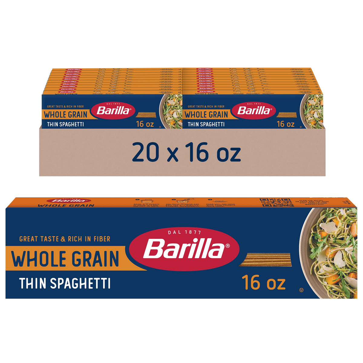 Whole Grain Thin Spaghetti Pasta by Barilla – 16 Ounce (Pack of 20), Pack of 20
