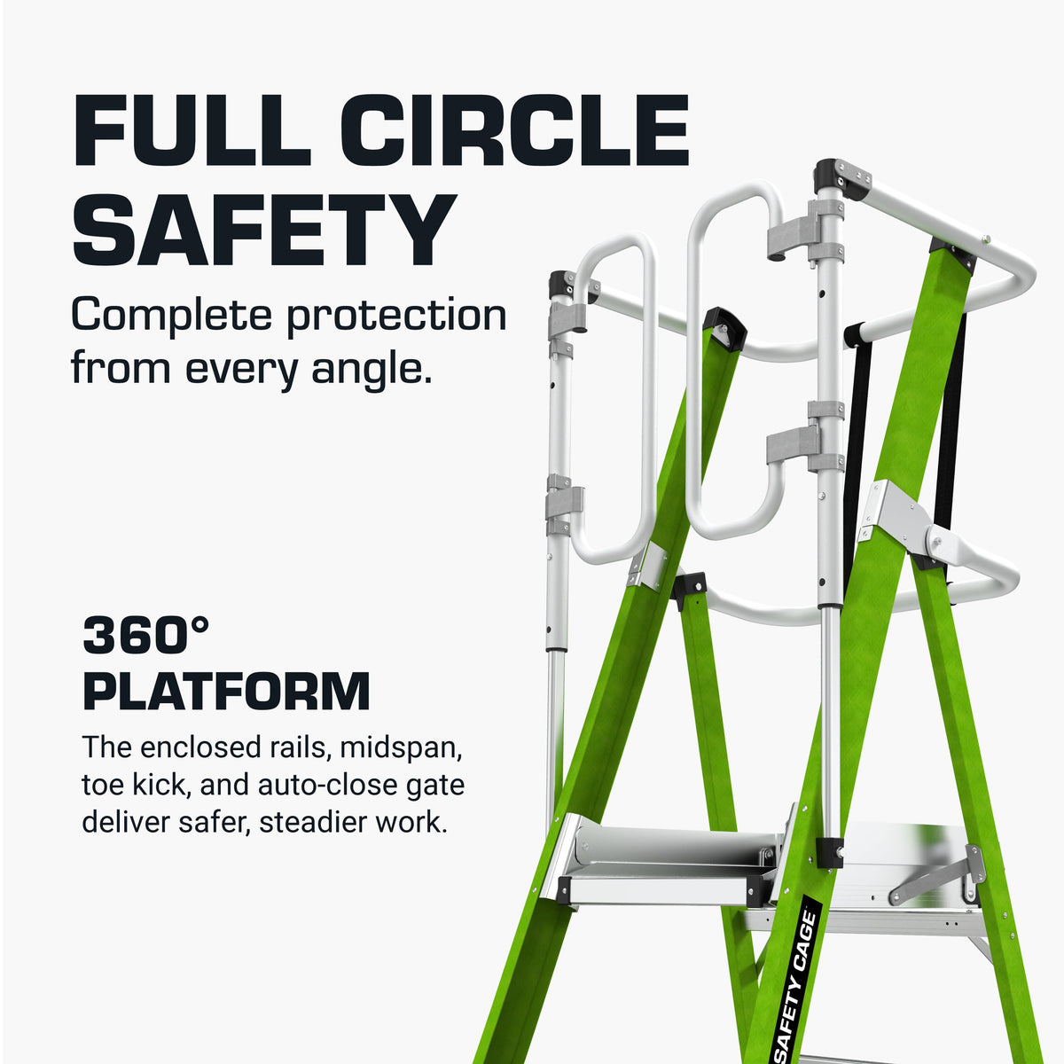 Safety Cage by Little Giant – 10 t. w/Outriggers, Fiberglass, Silver, Model 19710-146