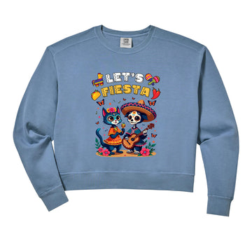 Womens Funny Cat and Dog Sugar Skull Lets Fiesta Día los de Muertos Comfort Colors Crop Sweatshirt by Cat & Dog Sugar Skull Let’s Fiesta day of dead tee – Model 4J0XNWVRT22