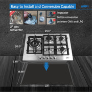 Summit , 30-Inch-Wide 5-Burner Gas Cooktop, Stainless Steel with Sealed Burners, Cast Iron Grates, NG/LPG Conversion Kit, Wok Ring, Flame Failure Protection, Easy to Clean, Cord