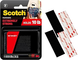 Scotch Extreme Interlocking Fasteners, 4 Strips, 1" x 3", Delivers Powerful Bond on Contact, Weather, Dirt & UV Resistant, 1 Set Holds 2 lbs., Designed with Reclosable Dual-Lock Technology (RF6731)