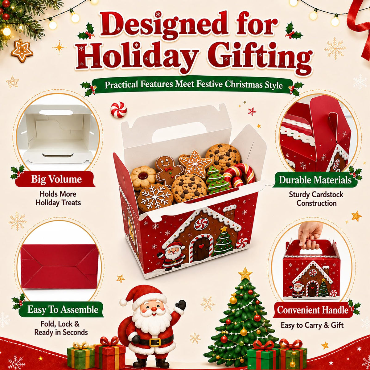 AstraVox Christmas Cookie Gift Boxes, 24 Pack with Handles, Multicolor