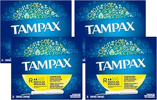 Tampax Cardboard Applicator Tampons, Regular Absorbency, 20 Count, Pack of 4