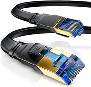 CSL - 30 ft CAT 8 Flat Ethernet Cable - 40 Gbits High Speed LAN Network - Heavy Duty Installation Cable - PIMF Shielding & Gold-Plated RJ45 Connector - CAT8.1 for Router, Gaming- Suitable Cat 6 Cat 7