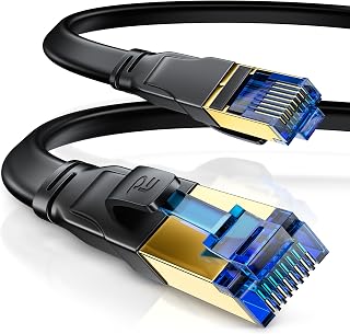 CSL - 30 ft CAT 8 Flat Ethernet Cable - 40 Gbits High Speed LAN Network - Heavy Duty Installation Cable - PIMF Shielding & Gold-Plated RJ45 Connector - CAT8.1 for Router, Gaming- Suitable Cat 6 Cat 7