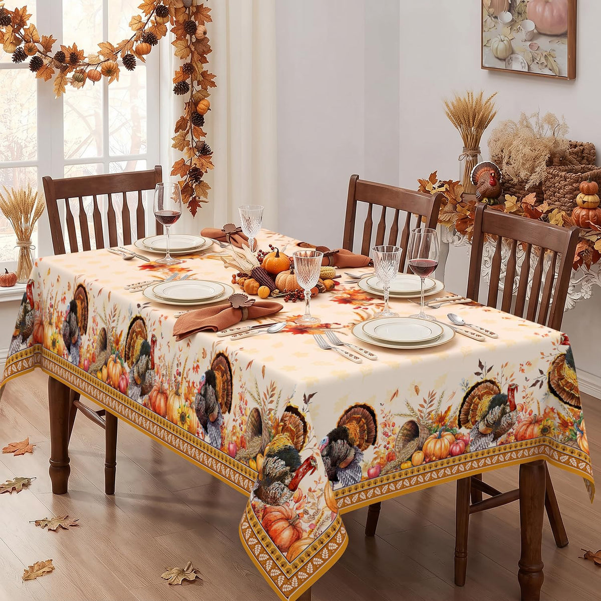 Pahhjsa Thanksgiving Tablecloth, 60 x 120 Inch Rectangle, Thanksgiving Harvest