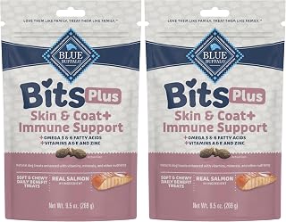 Blue Buffalo Blue Bits Plus Skin & Coat and Immune Support Dog Treats, Salmon, 9.5-oz. Bag (Pack of 2)