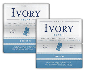 Soap Bars Original - 4 ea. by Ivory – 4 Ounce per bar (8 Count), Ivory, Pack of 2, Model U037000827573-1