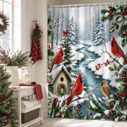 Visstree Shower Curtain, Red Cardinal Winter Scene, 71x71 Inch
